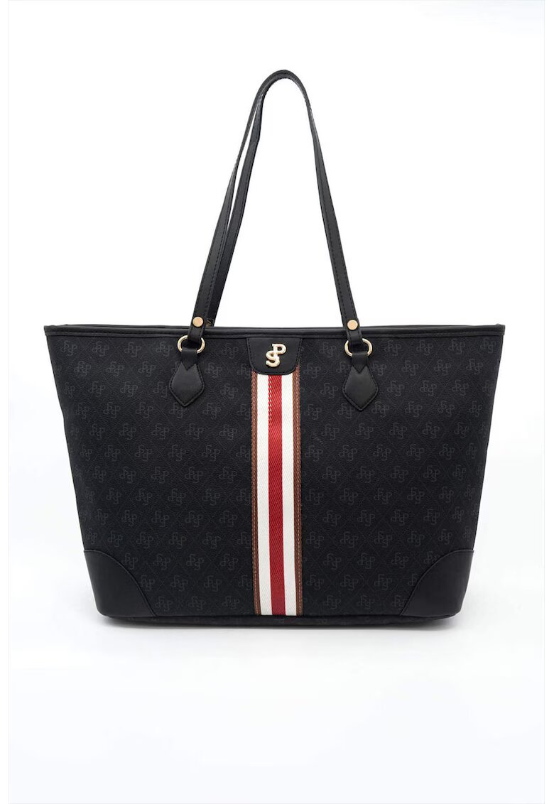 SilverPolo Чанта Tote от еко кожа с шарка - Избеляло черно/Tъмносив