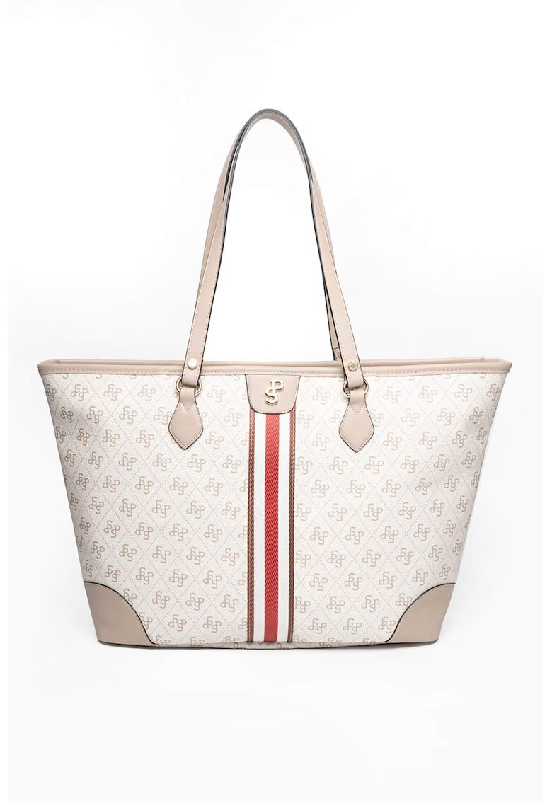 SilverPolo Чанта Tote от еко кожа с шарка - Слонова кост/Сиво-бежов