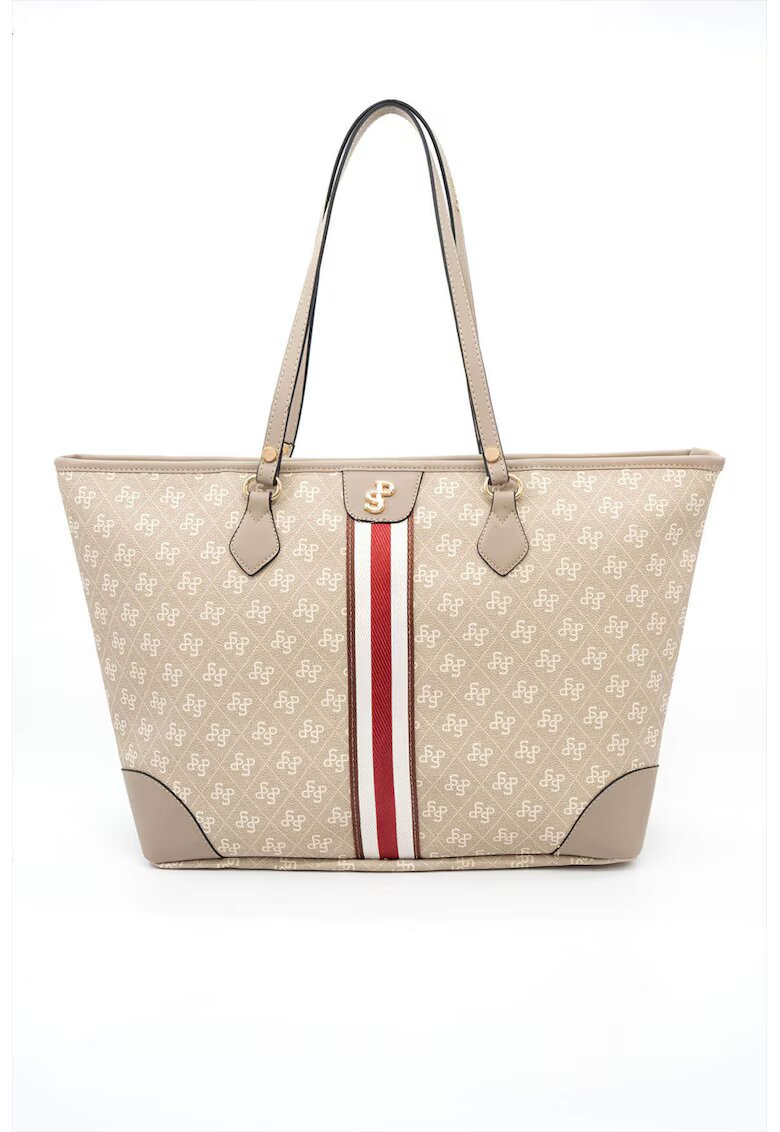 SilverPolo Чанта Tote от еко кожа с шарка - Светло кафяво
