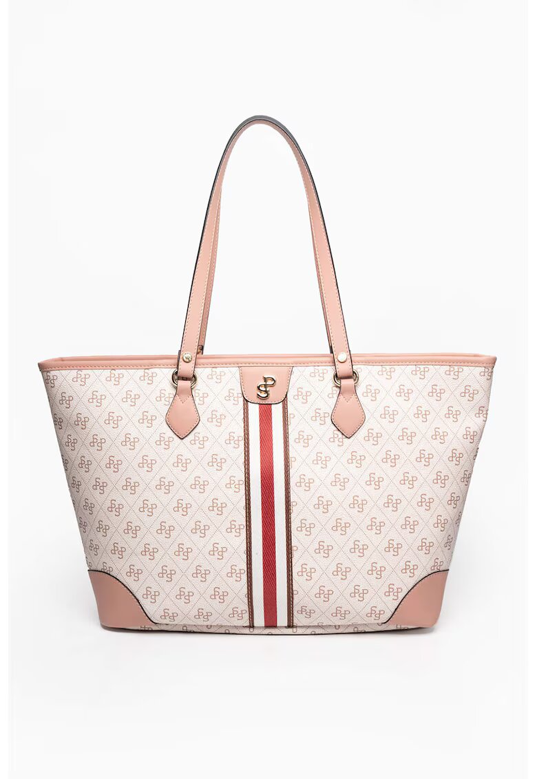 SilverPolo Чанта Tote от еко кожа с шарка - Светлорозов