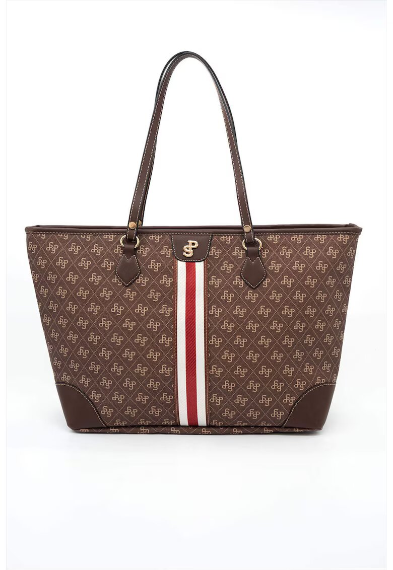 SilverPolo Чанта Tote от еко кожа с шарка - Тъмнокафяв