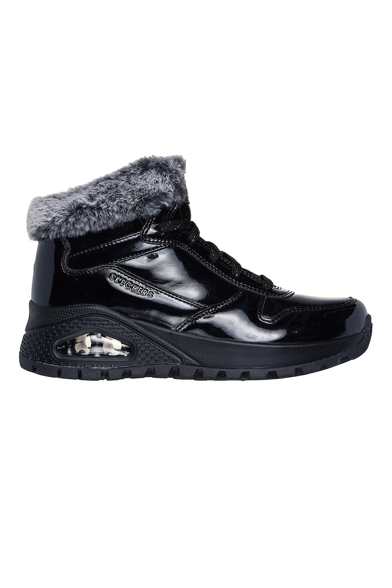 Skechers Боти от лачена еко кожа с еко пух Черен/Сив