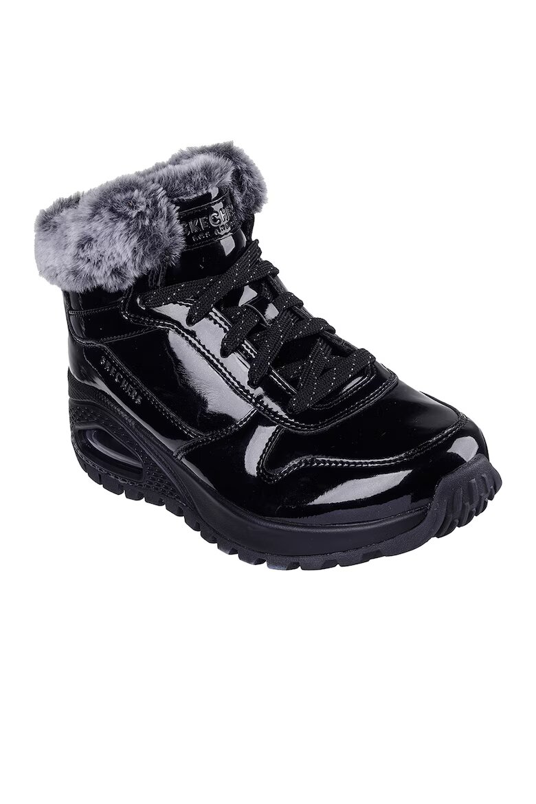 Skechers Боти от лачена еко кожа с еко пух Черен/Сив