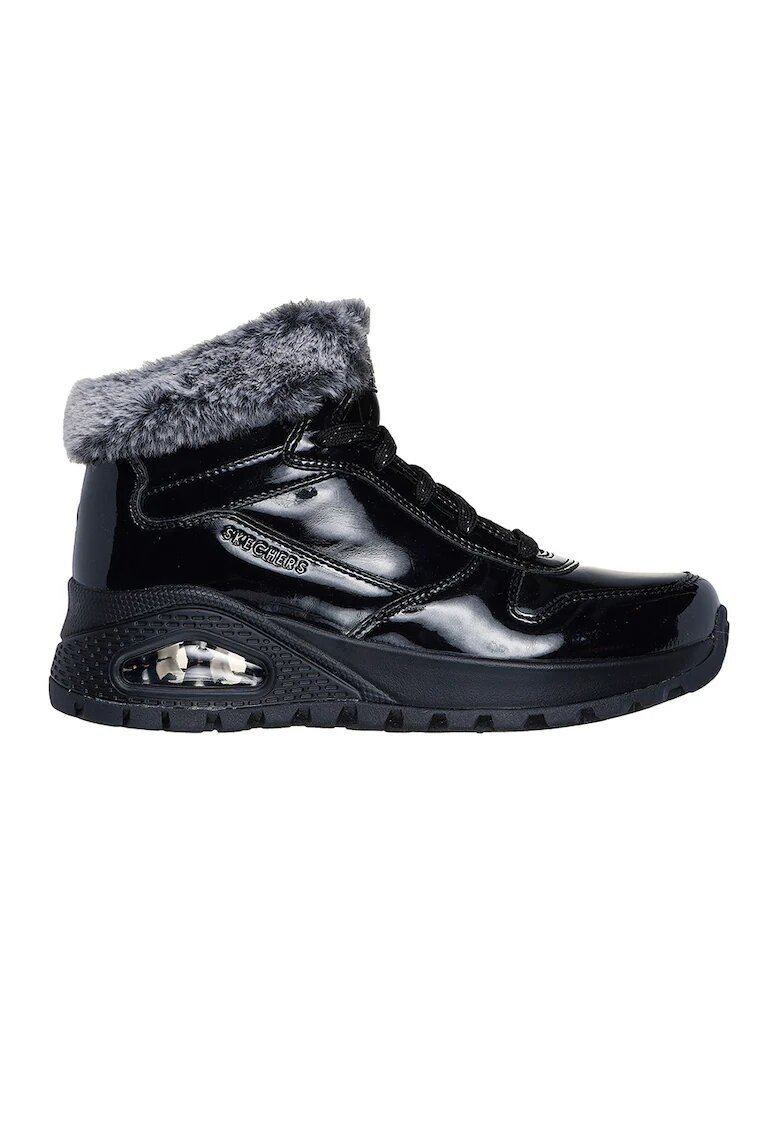 Skechers Боти от лачена еко кожа с еко пух - Черен/Сив