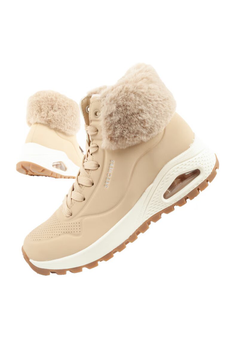 Skechers Дамски изолирани зимни ботуши Uno Rugged - бежови - с пух