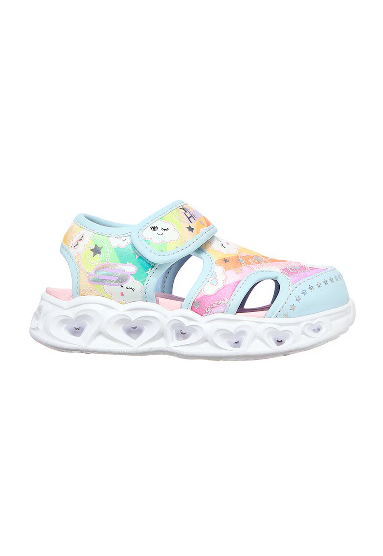 Skechers Сандали Hearts Lights с велкро - Сламеножълт/Небесносин/Розово