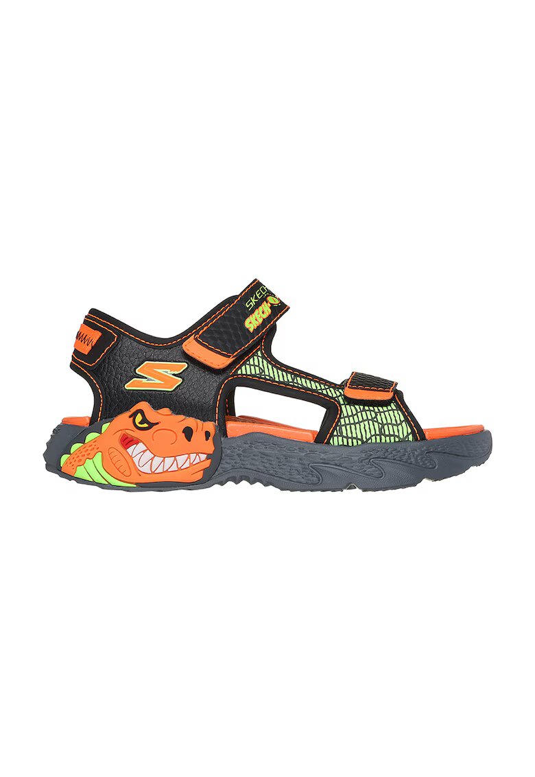 Skechers Сандали от еко кожа с велкро - Черен/Оранжев