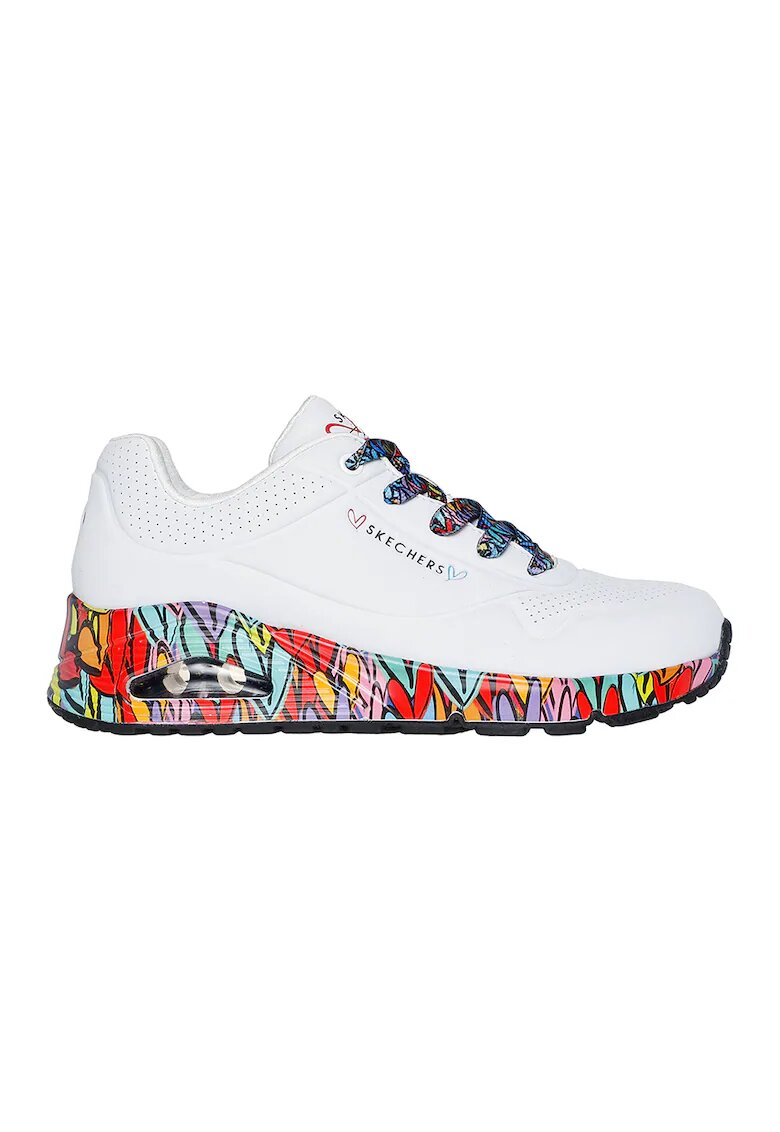 Skechers Скосени спортни обувки Ravaged Love от еко кожа - Бял/Многоцветен