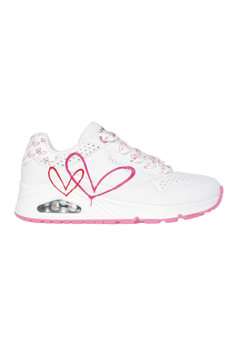 Skechers Скосени спортни обувки Twin Hearts от еко кожа - Бял/Фуксия