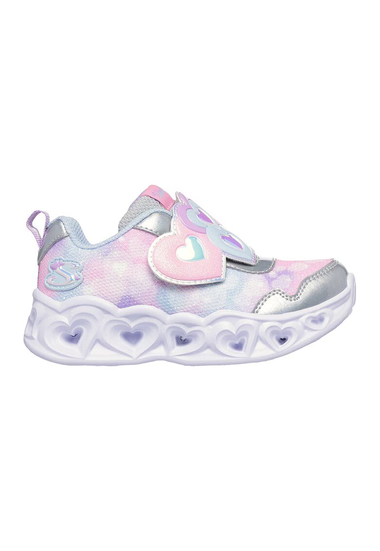 Skechers Спортни обувки с LED светлини и бляскави частици - Пастелносин/Пастелнорозов/Сребрист