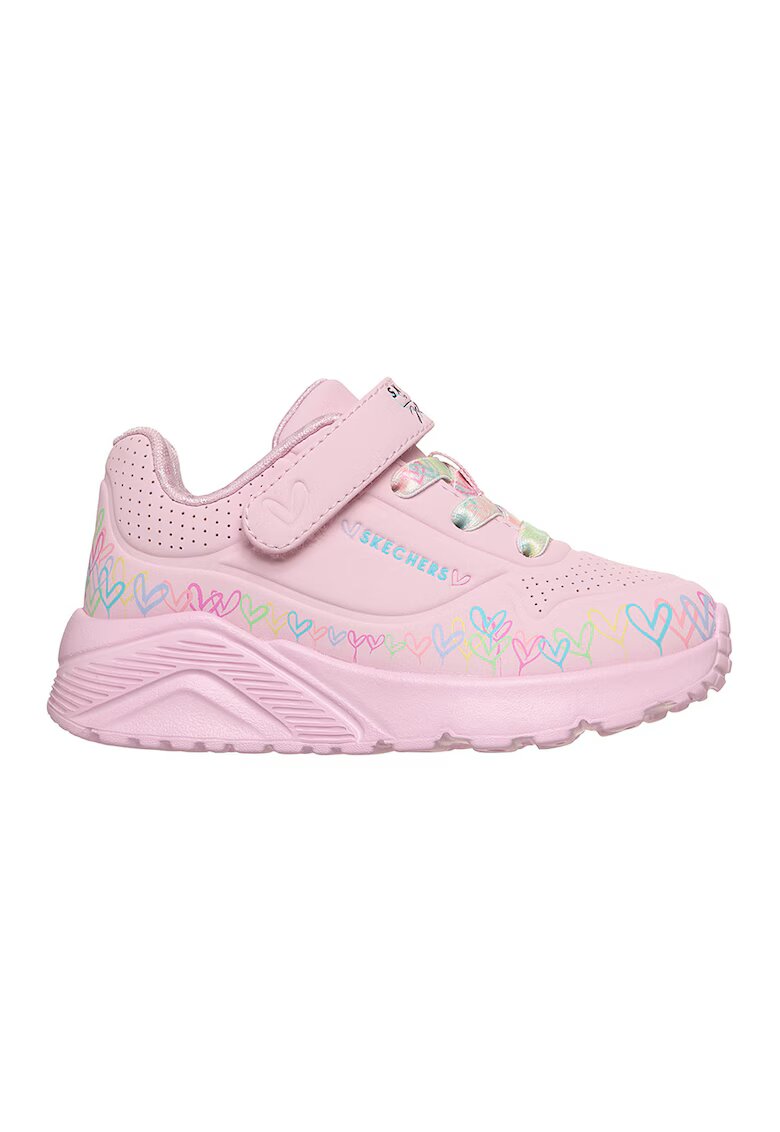 Skechers Спортни обувки Uno Lite- Heart Craze от еко кожа с принт - Бял/Черен/Жълт