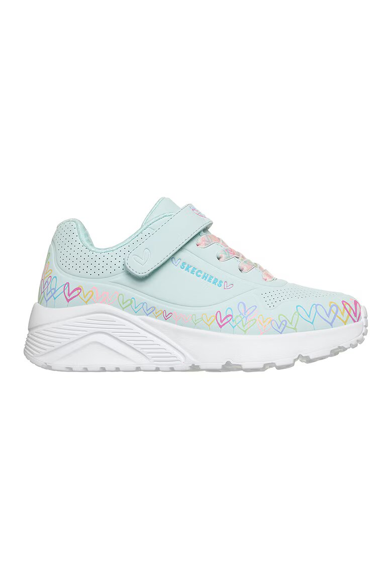 Skechers Спортни обувки Uno Lite- Heart Craze от еко кожа с принт - Зелен/Тюркоаз/Розово