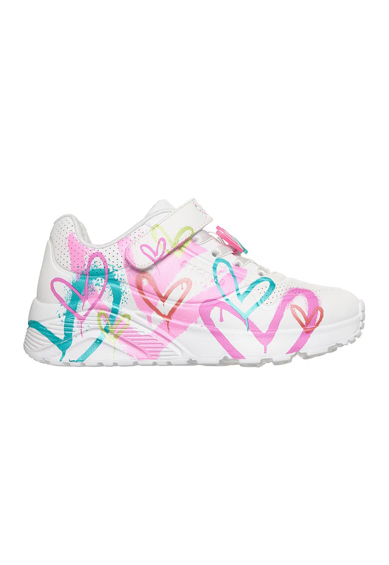 Skechers Спортни обувки Uno Lite с принт на сърца - Бял/Тюркоаз/Розово