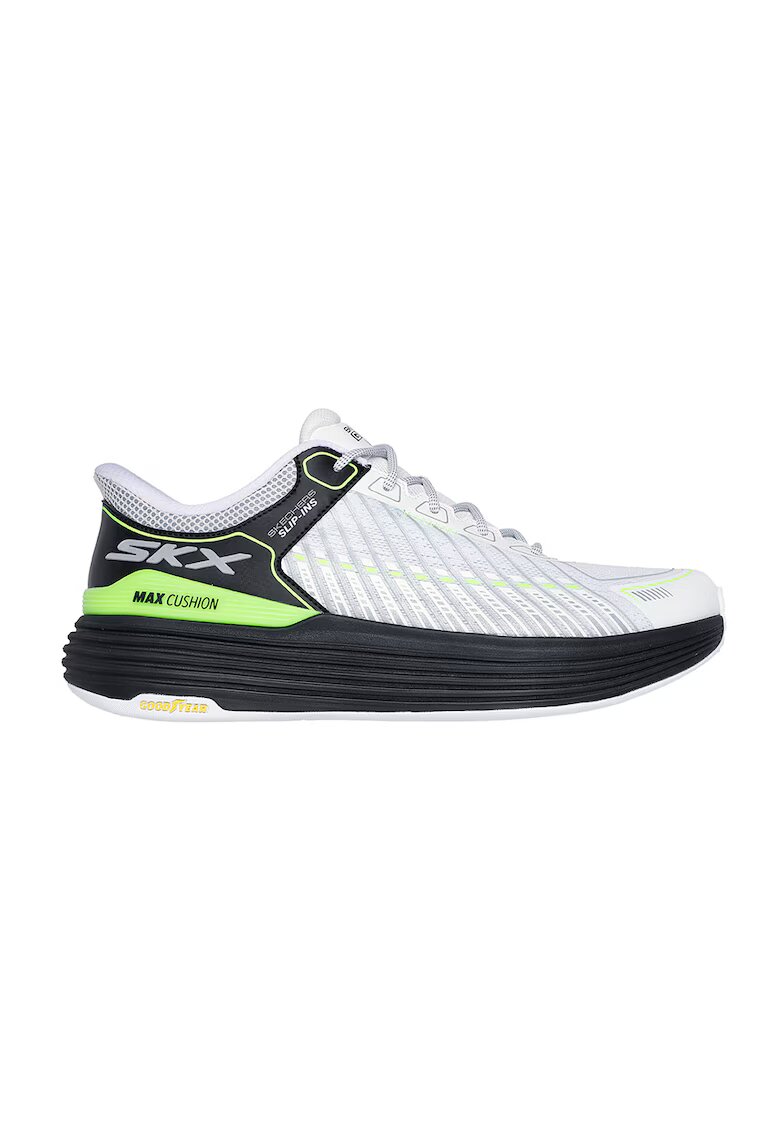 Skechers Текстилни обувки за бягане Max Cushioning Suspension - Бял/Черен/Лайм зелено
