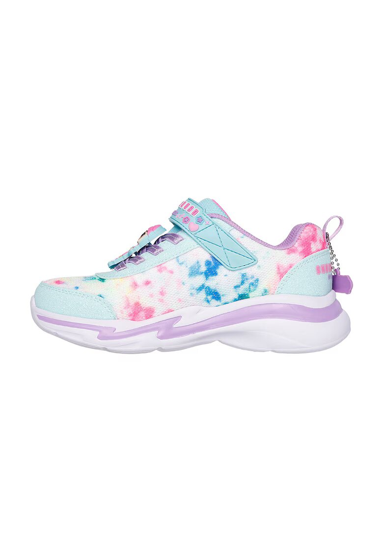 Skechers Текстилни спортни обувки Snuggle Sneaks с бляскав ефект - Бял/Розово/Светлосин