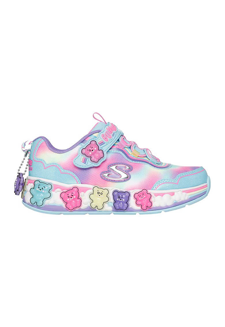 Skechers Велкро спортни обувки Gummy Friends с отделяща се декорация - Тюркоаз/Пастелнорозов/Бял