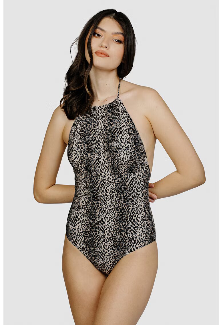 Sole Beachwear Цял бански с животинска шарка - Черен/Камел