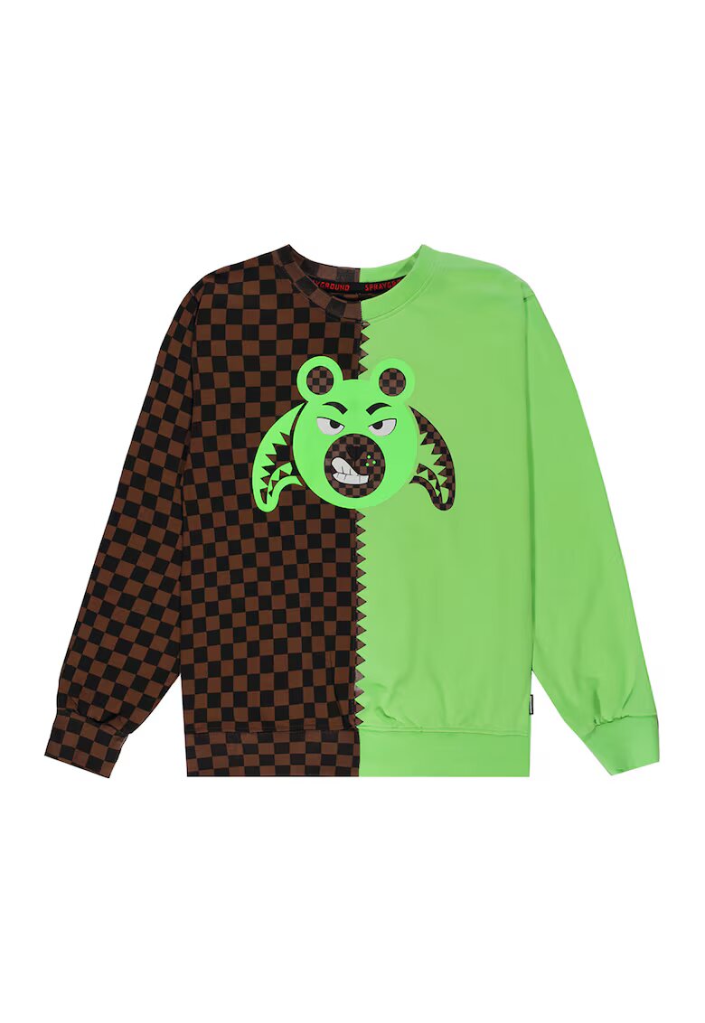 Sprayground Двуцветен суитшърт Money Bear с овално деколте - Черен/Светлокафяв/Светлозелен