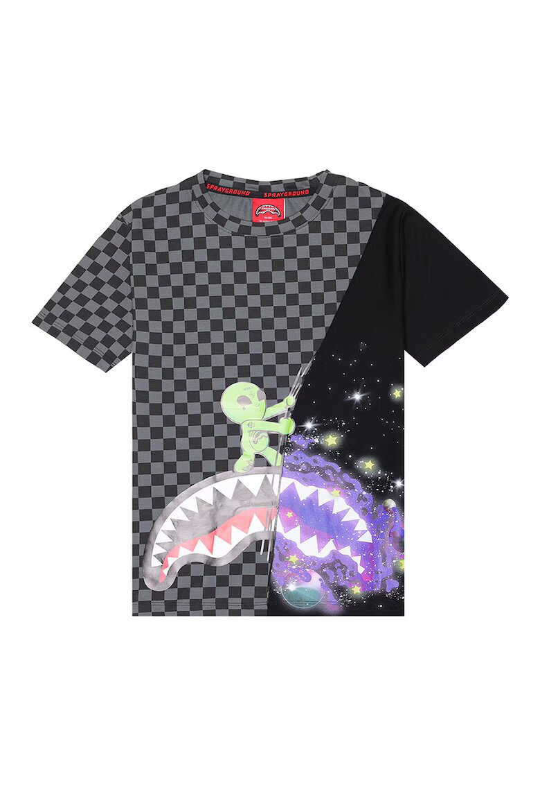 Sprayground Карирана тениска Cosmic Ray - Черен/Светлолилав/Tъмносив