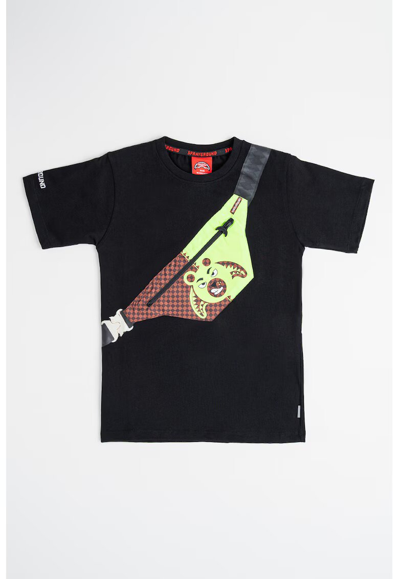 Sprayground Памучна тениска Crossbody Money Bear - Черен/Електриково Зелено