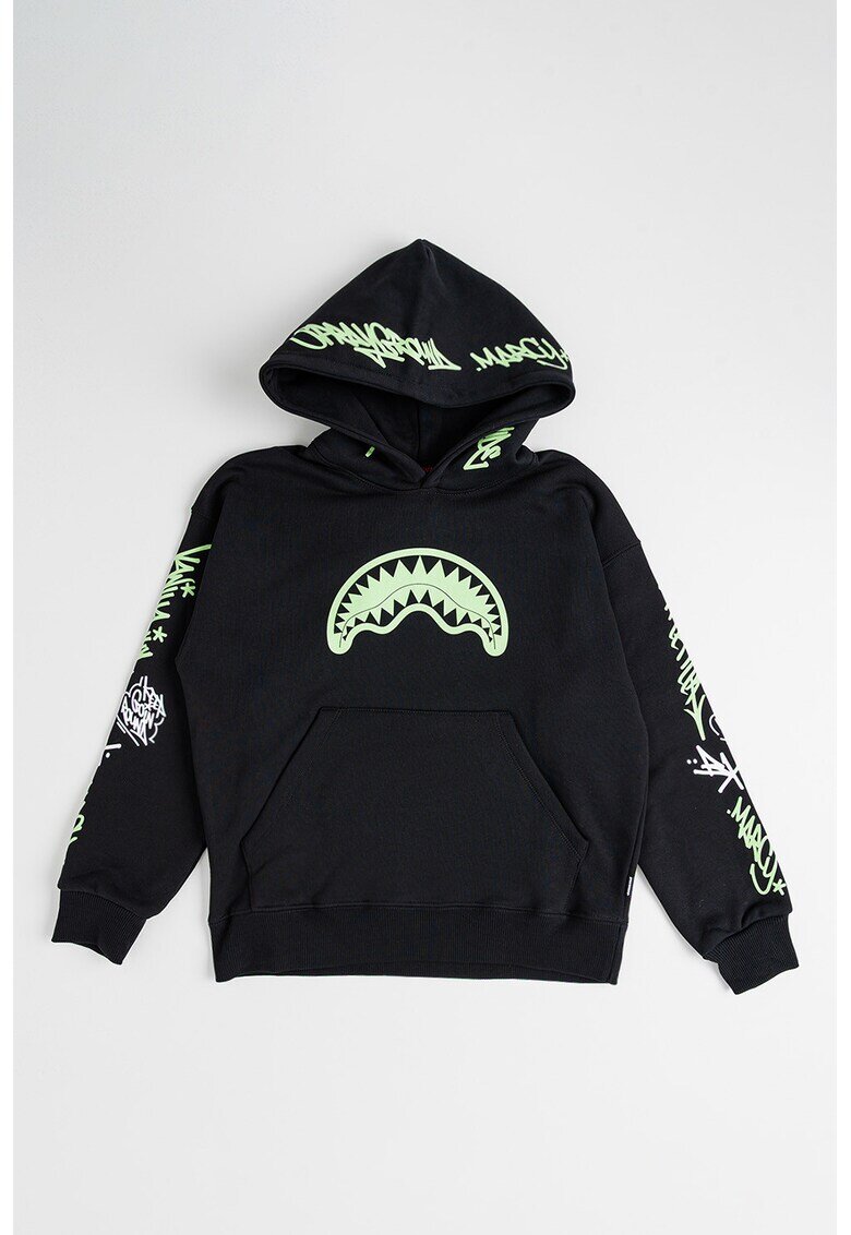 Sprayground Памучно худи с графична шарка - Черен/Светлозелен