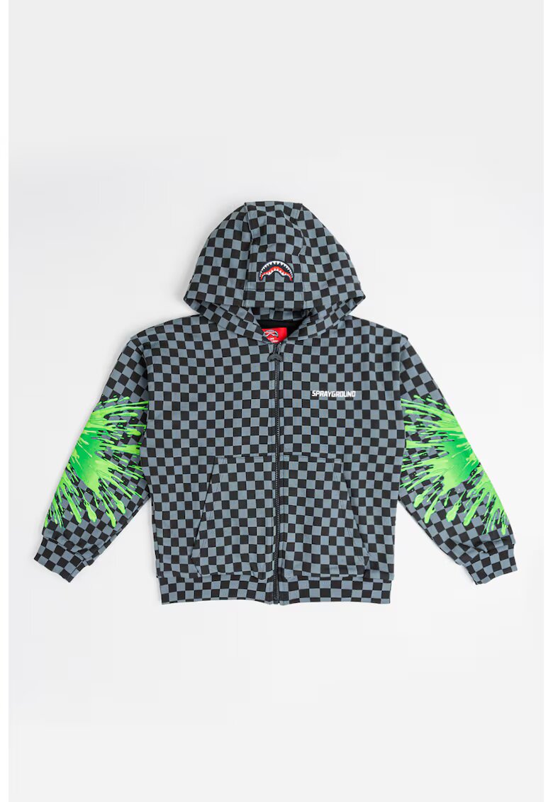 Sprayground Памучно худи Splatter Bunny с цип - Лайм зелено/Tъмносив