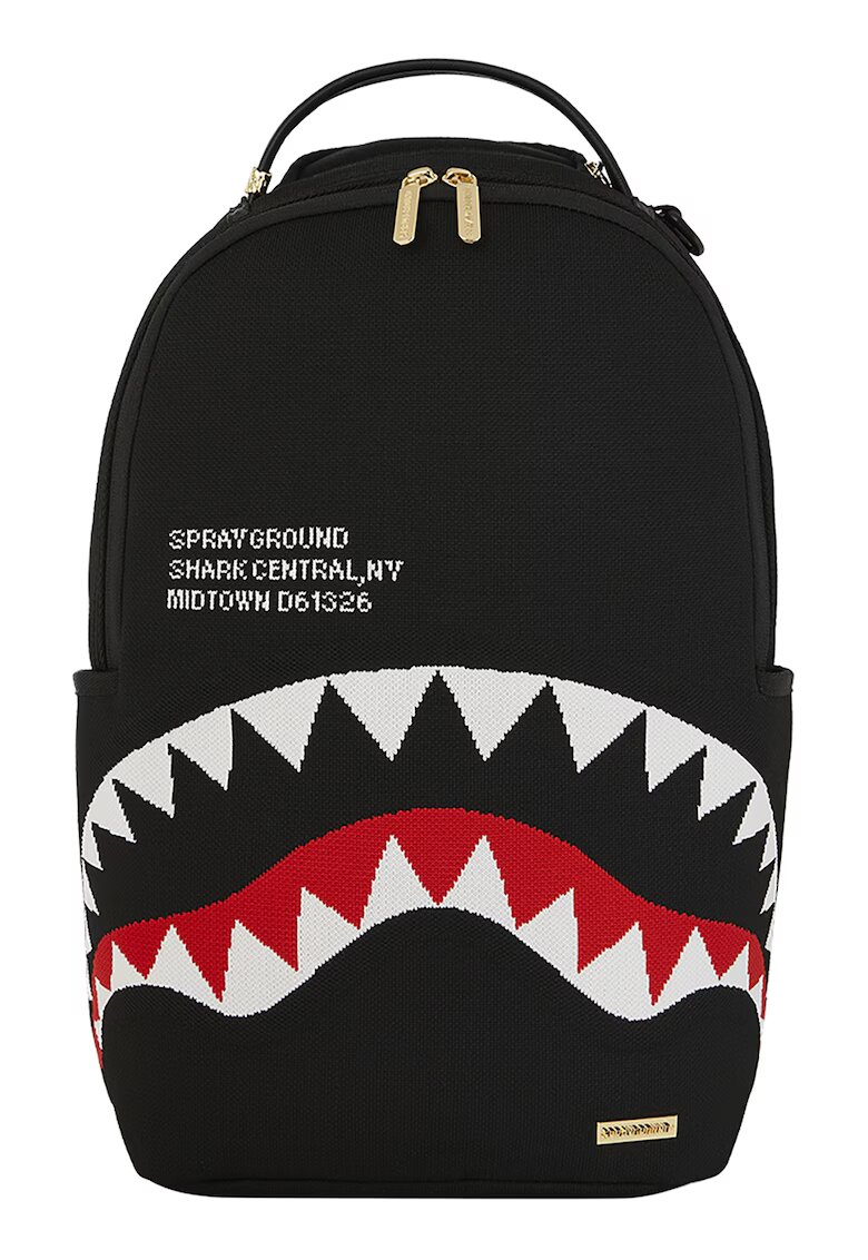 Sprayground Плетена раница Shark Central с бродирано лого - Бял/Черен/Аленочервен
