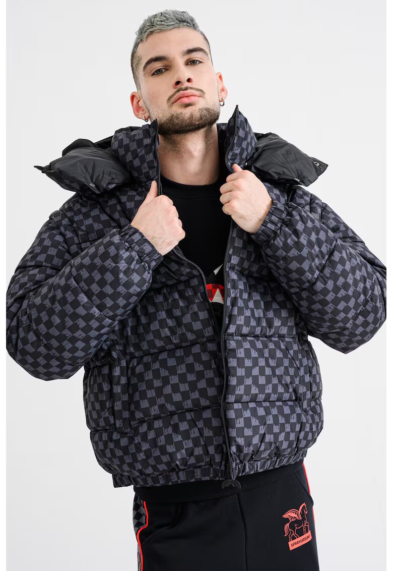 Sprayground Ватирано яке с отделящи се ръкави и качулка - Червен/Черен/Канелено кафяво