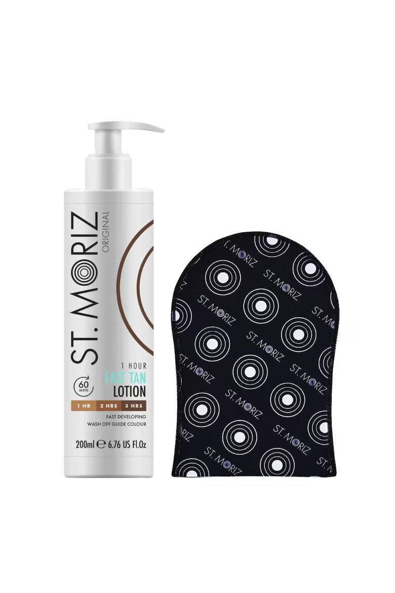 St. Moriz Комплект за автобронзиране ST MORIZ с лосион за бърз тен за 1 час | 2 часа 3 часа и гъба 200 мл
