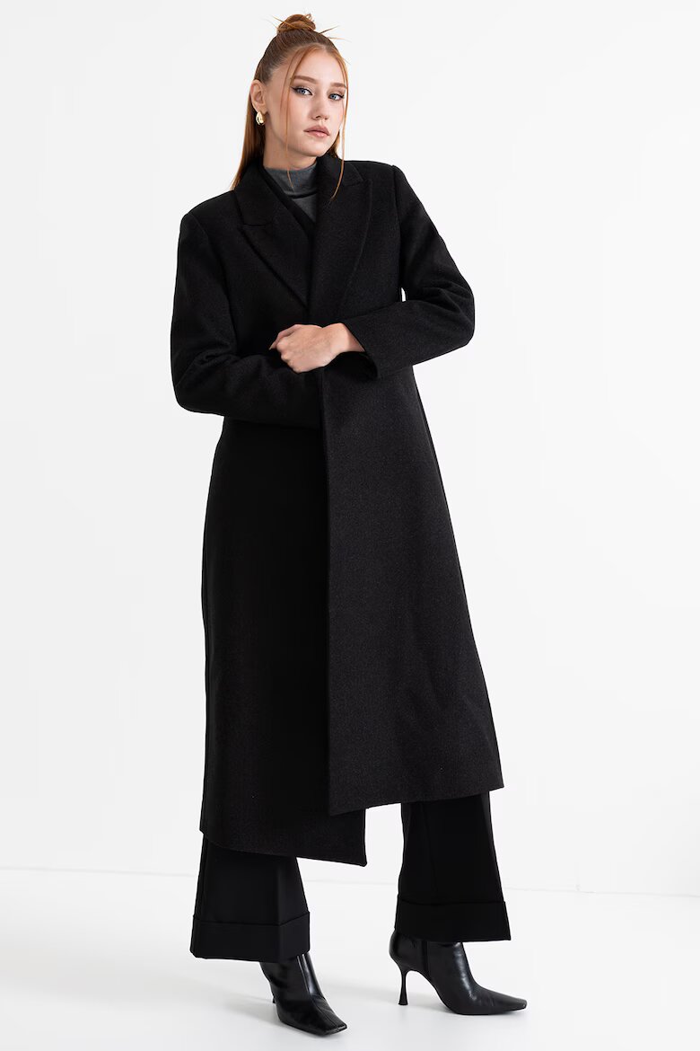 Stefanel Палто с вълна с двойни ревери Избеляло черно