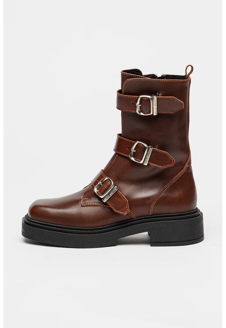 Steve Madden Кожени боти Clipper с квадратен връх и тока - Тъмнокафяв