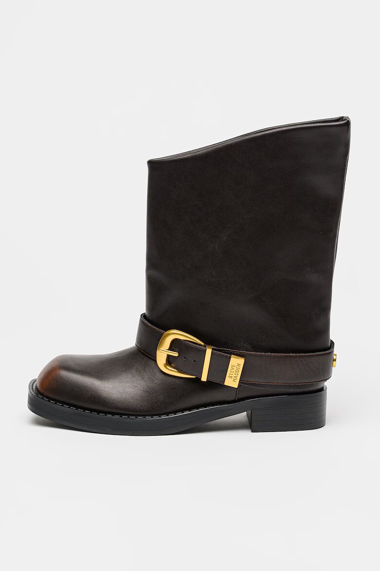 Steve Madden Кожени ботуши с декоративна каишка Тъмнокафяв
