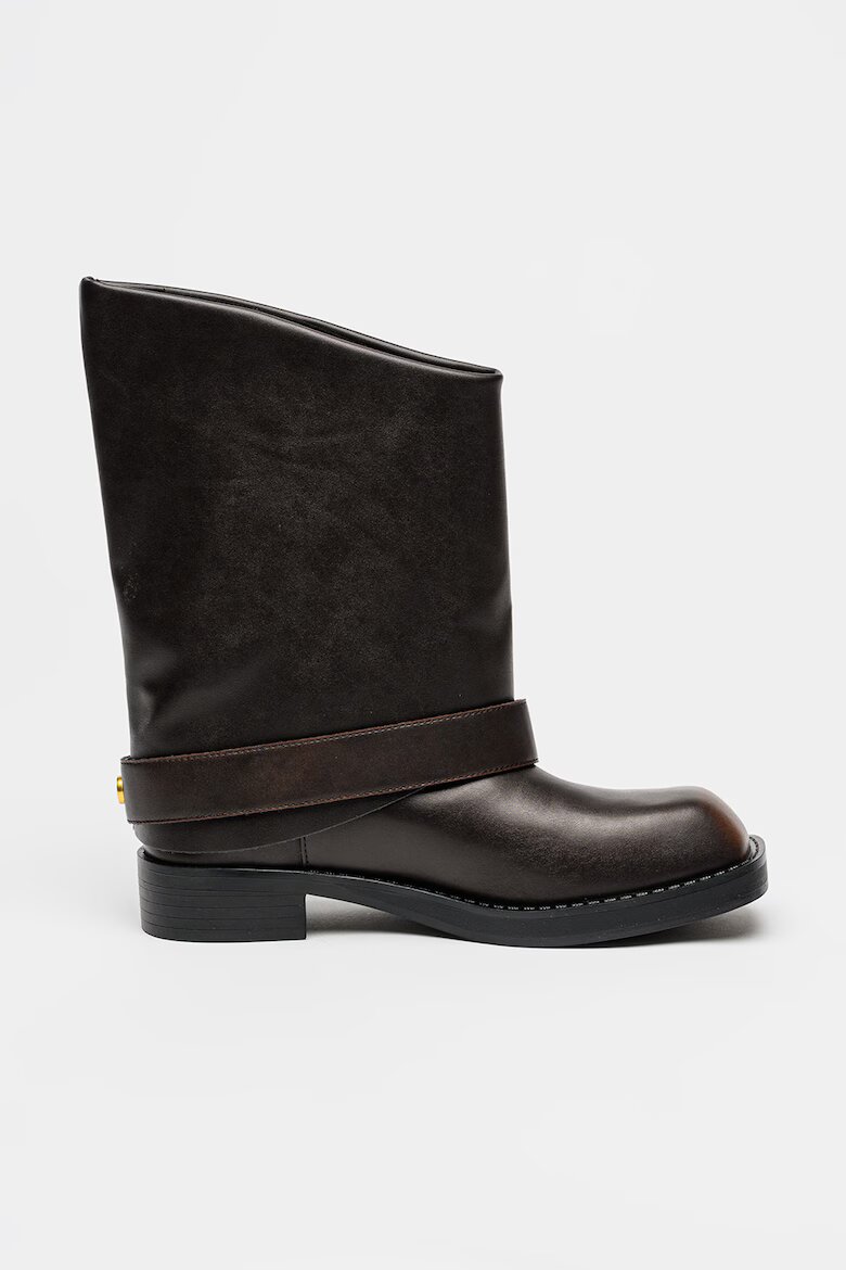 Steve Madden Кожени ботуши с декоративна каишка Тъмнокафяв