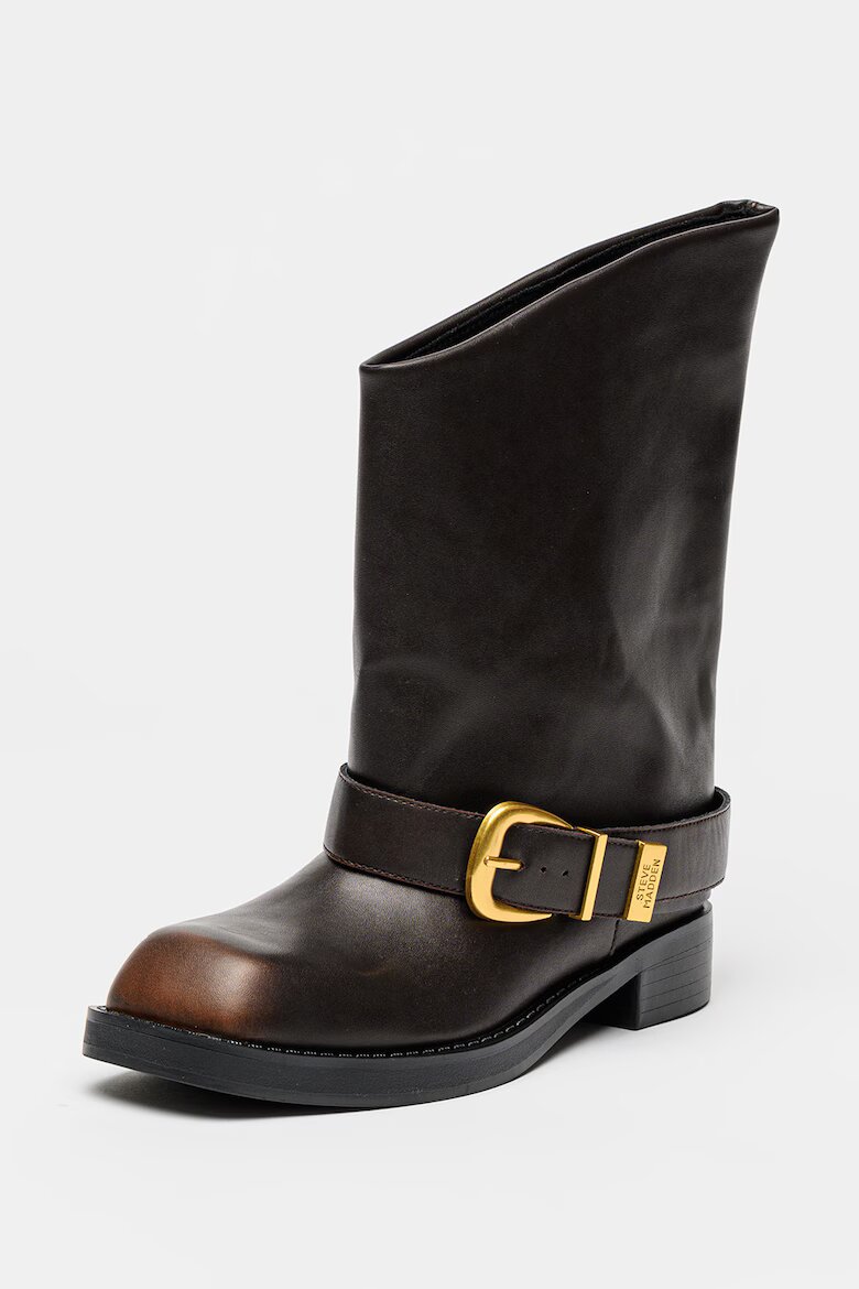 Steve Madden Кожени ботуши с декоративна каишка Тъмнокафяв