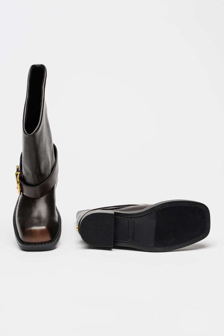 Steve Madden Кожени ботуши с декоративна каишка Тъмнокафяв