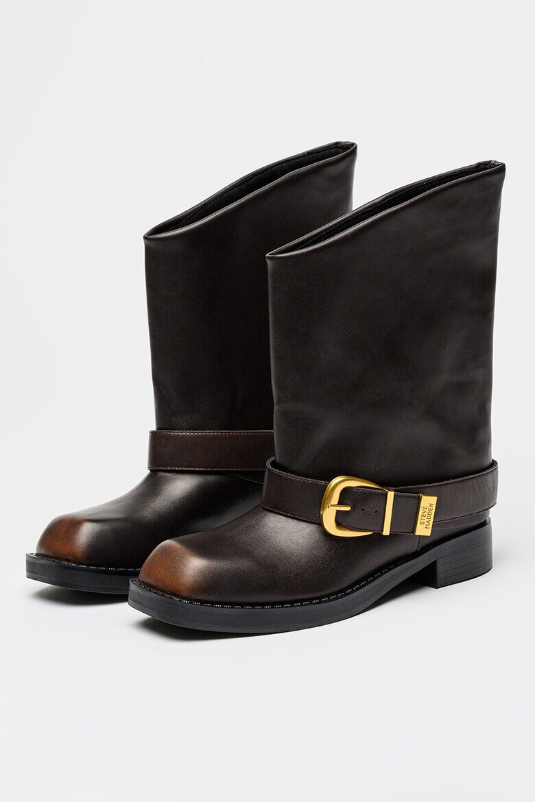 Steve Madden Кожени ботуши с декоративна каишка Тъмнокафяв