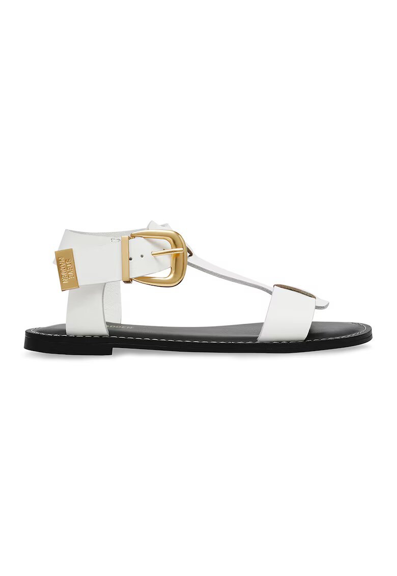 Steve Madden Кожени равни сандали с тока - Черен/Бял