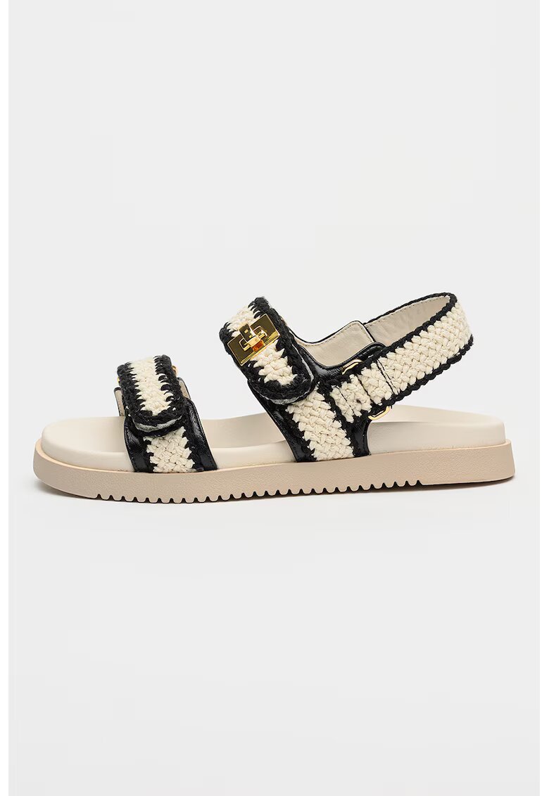 Steve Madden Кожени сандали Mona със сплетени зони - Слонова кост/Черен