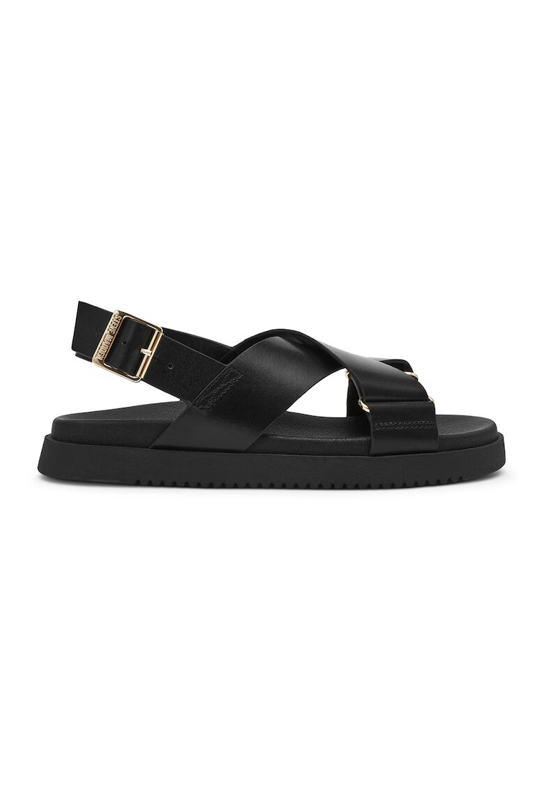 Steve Madden Кожени сандали с ниска подметка и токи - Черен/Камел