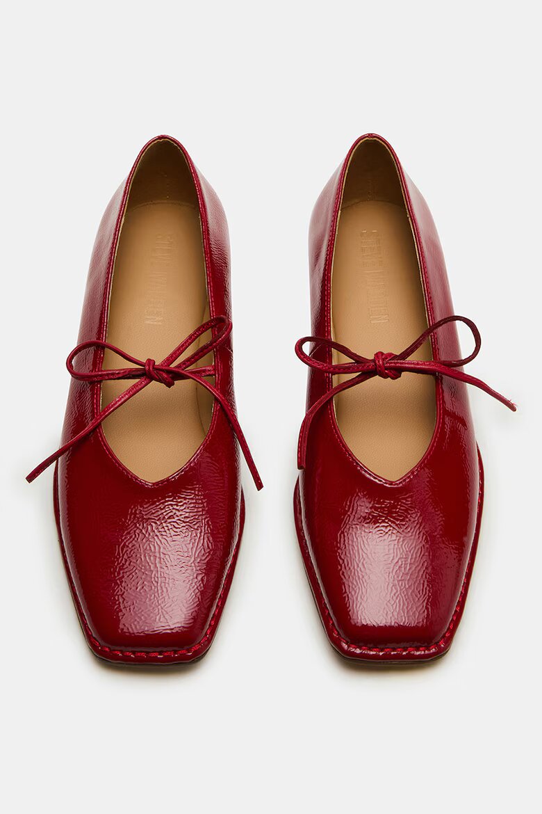Steve Madden Лачени кожени пантофки с квадратен връх Тъмночервен