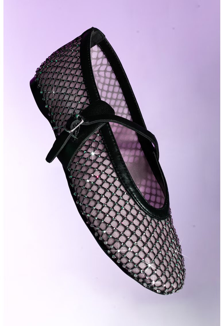 Steve Madden Мрежести пантофки с декоративни камъни - Черен/Бежов