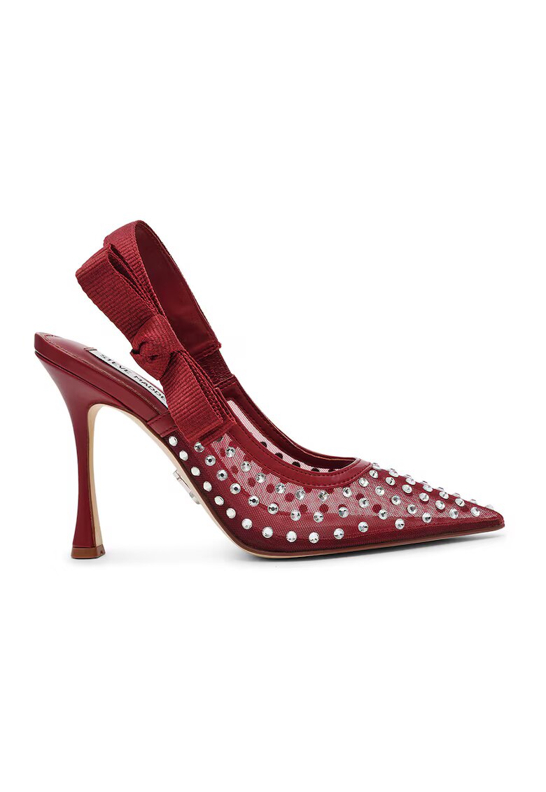 Steve Madden Обувки с отворена пета и ток с декоративни камъни - Тъмночервен/Сребрист