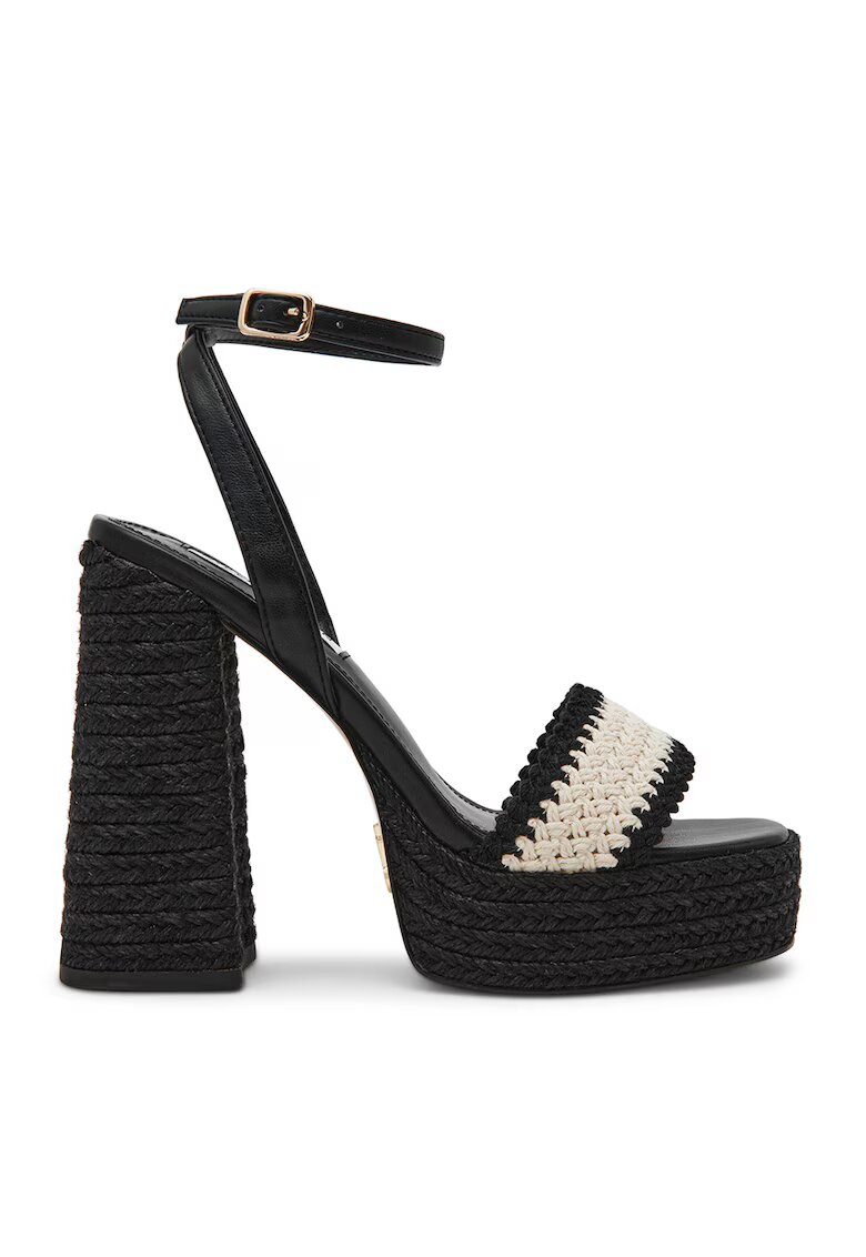 Steve Madden Сандали с каишка с тока на глезена и квадратен връх - Слонова кост/Черен