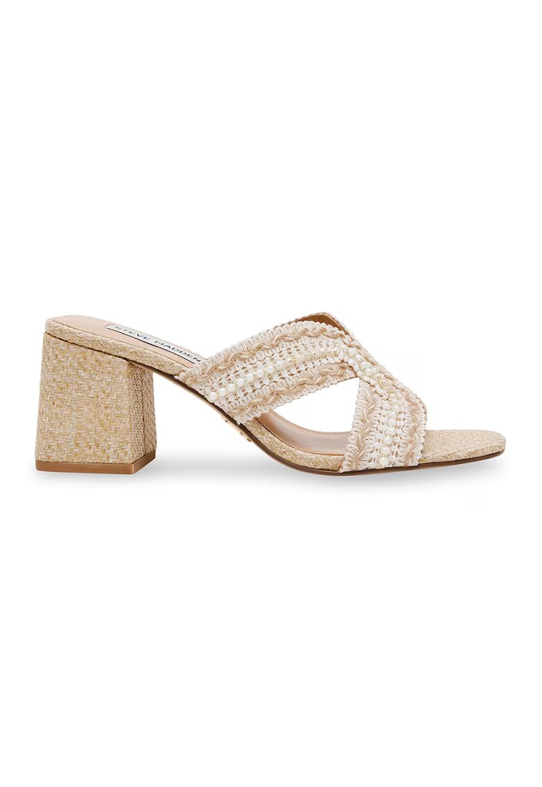 Steve Madden Сандали с ток и декоративни камъни - Мръснобял/Светло бежово