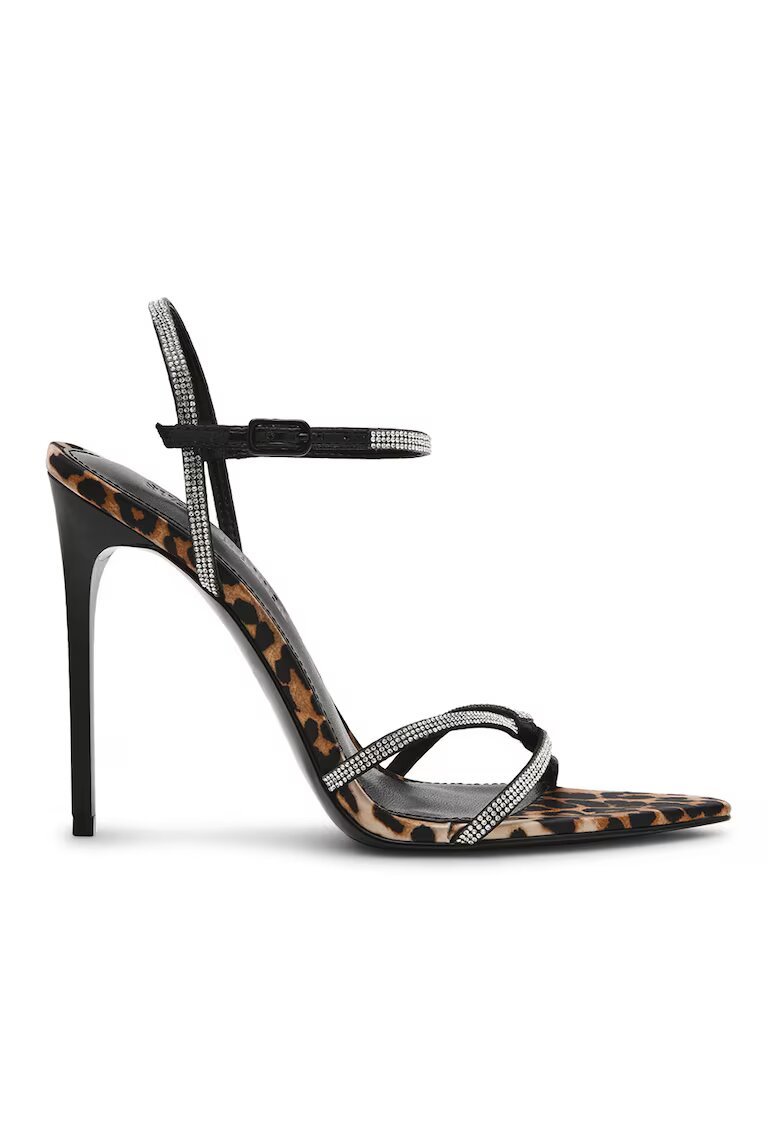 Steve Madden Сандали стилето с декоративни камъни и принт - Тъмнокафяв/Светлокафяв/Сребрист
