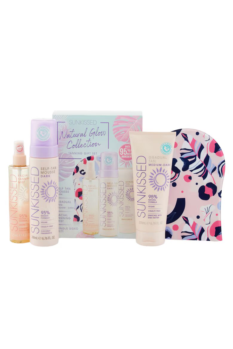 Sunkissed Пълен комплект за професионален автобронзант Natural Glow Collection Подаръчен комплект Тъмен 95% натурални съставки