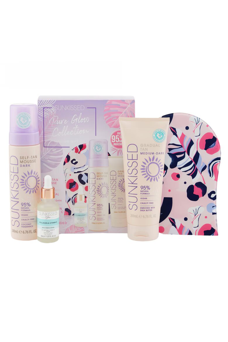 Sunkissed Пълен комплект за професионален автобронзант Pure Glow Collection Gift Set Dark 95% Natural Ingredients