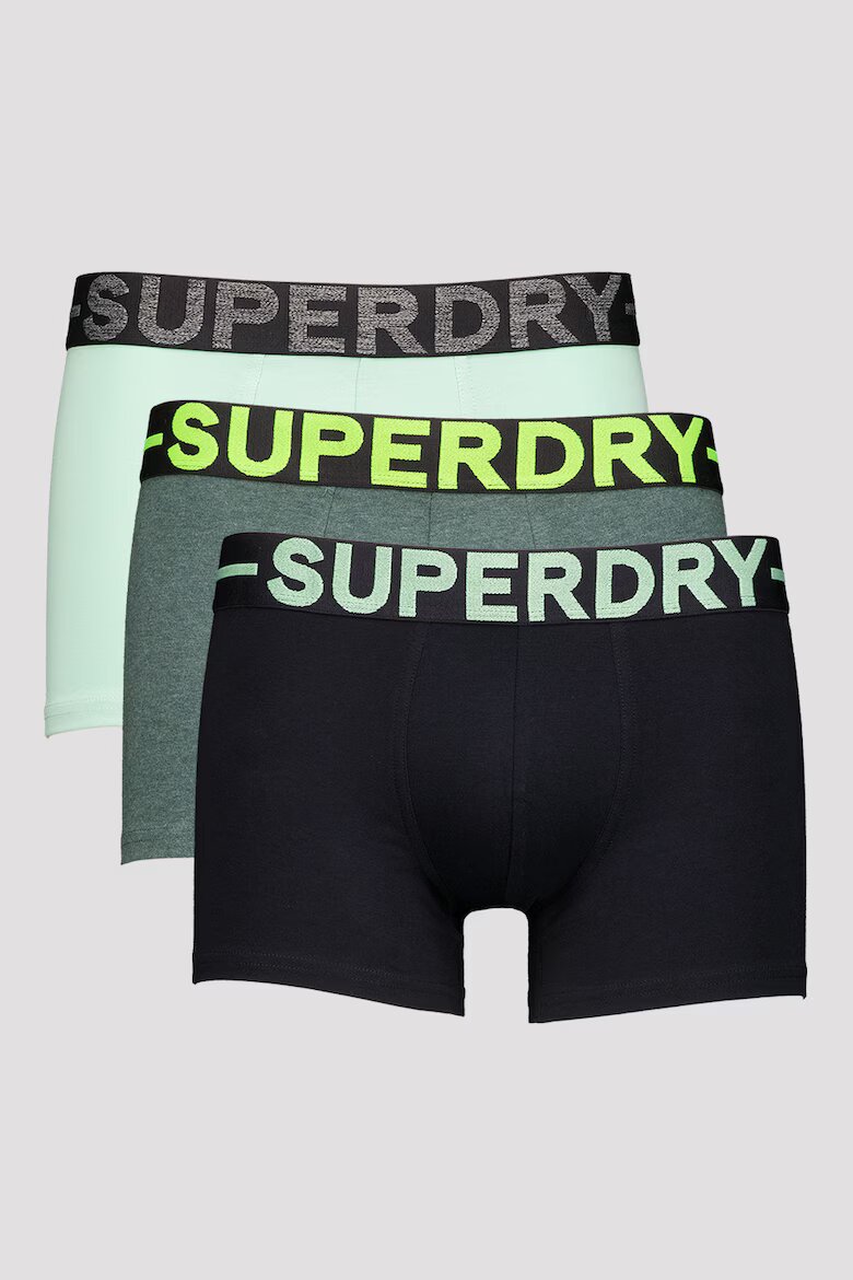 Superdry & Co Боксерки с лого на талията - 3 чифта Черен/Тъмнозелен/Ментово зелено