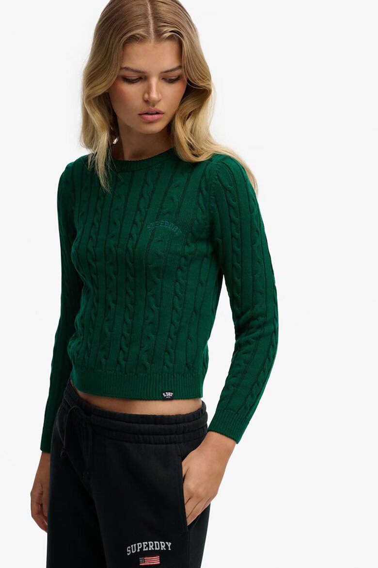 Superdry & Co Слим пуловер с плетка осморка Тъмнозелен