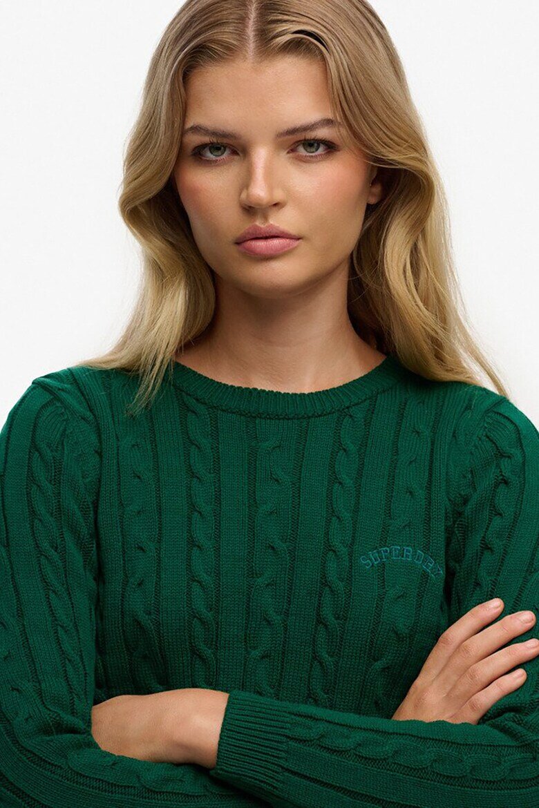 Superdry & Co Слим пуловер с плетка осморка Тъмнозелен
